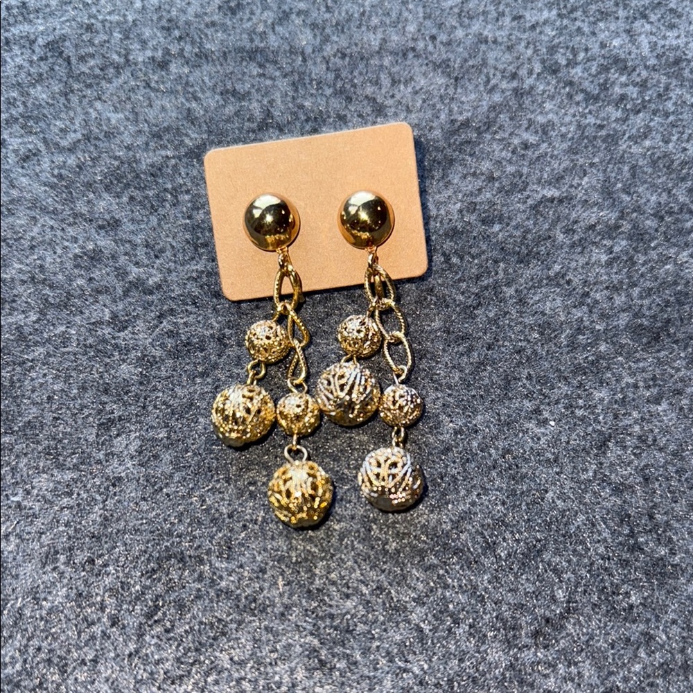 Gold toned Cascading‎ Bead Earrings